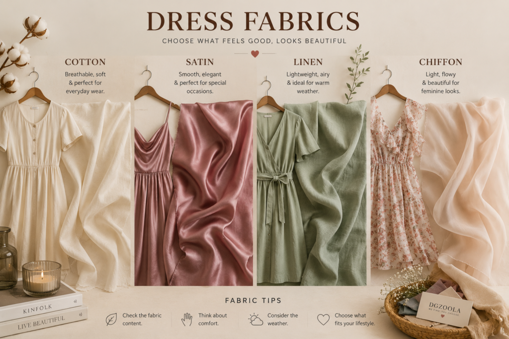 Different fabrics used for women's dresses
